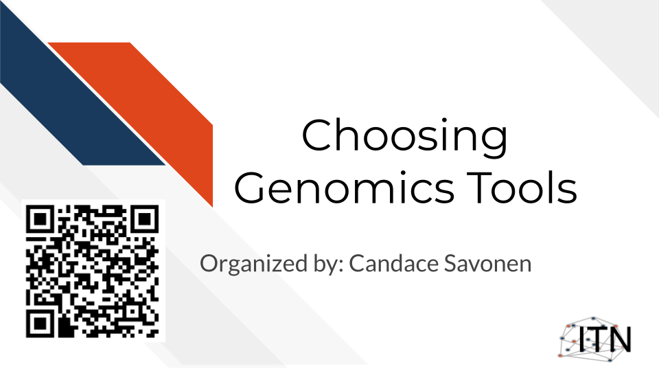 Title image: Choosing Genomics Tools Written by: Candace Savonen. Part of the ITN (ITCR training Network) and created through the Johns Hopkins Data Science Lab