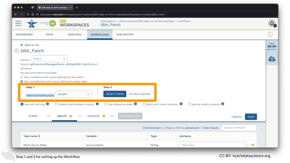 Step 1 and 2 for setting up the Workflow.