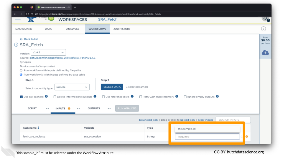 'this.sample_id' must be selected under the Workflow Attribute
