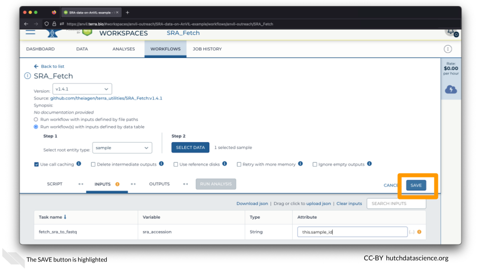 The SAVE button is highlighted