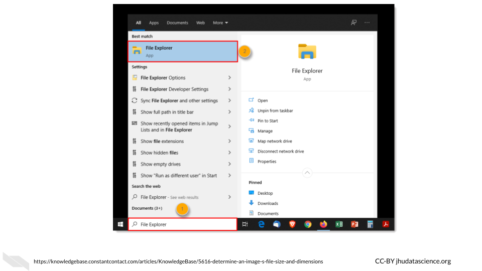 Finding the File Explorer on a Windows/PC computer