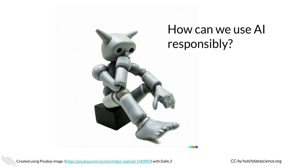A cartoon of a robot thinking and text that says 'How can we use AI responsibly'.