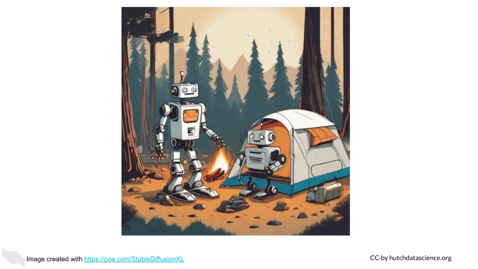 A cartoon of robots camping.