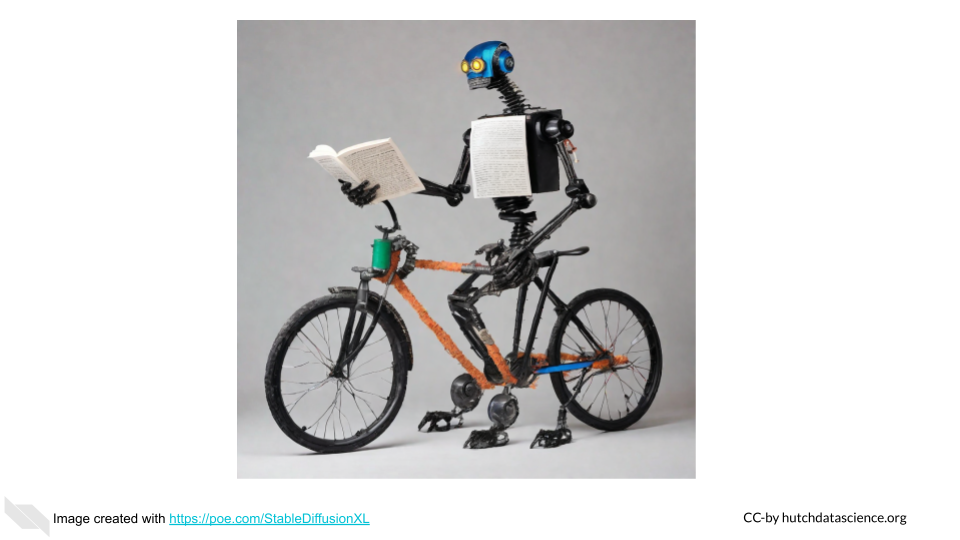 An image of a robot checking lists on a bicycle.