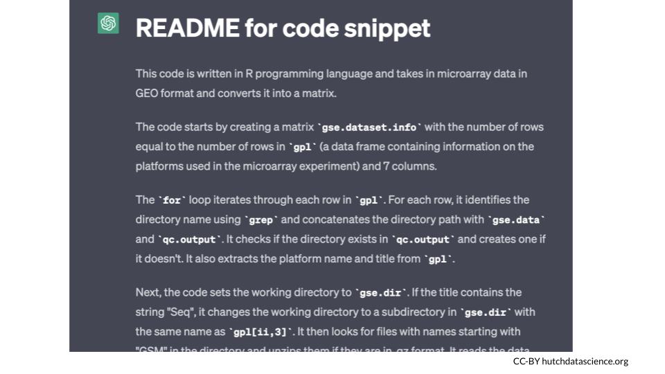 ChatGPT provided a README. It is titled README for code snippet.