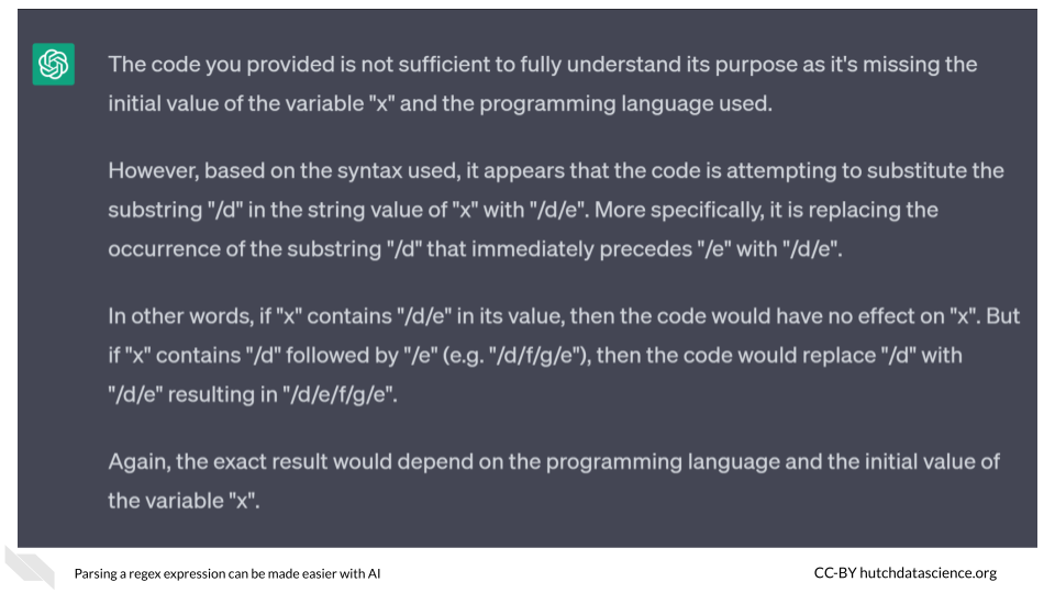 ChatGPT explains this code replaces the substring /d/e with the substring /d.