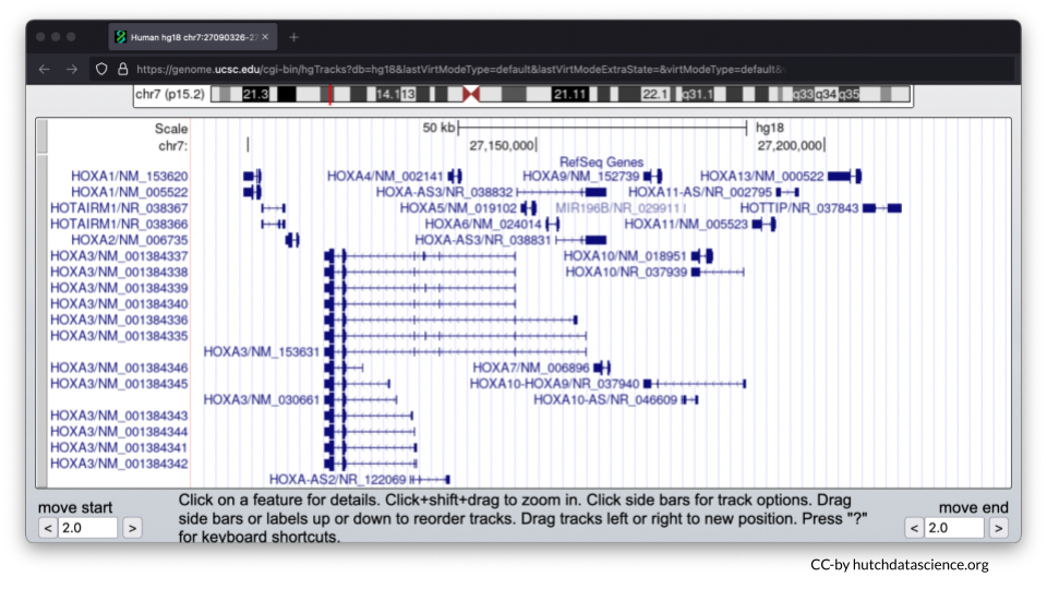 HOXA1 through HOXA3 loci are now visible on the genome.