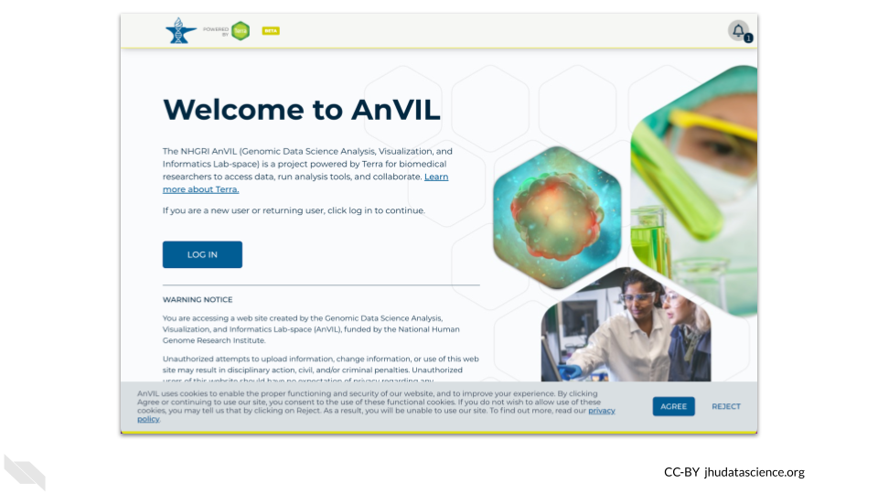 The log in button for AnVIL