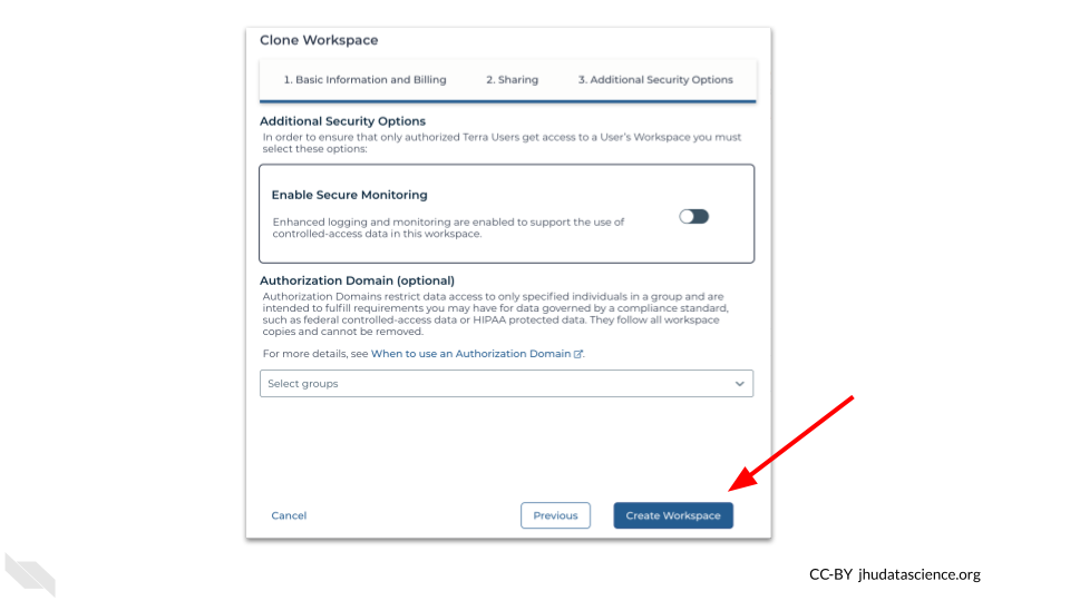 The create workspace button