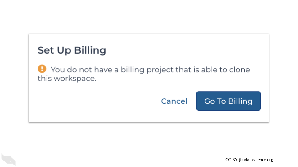 Message about needing a billing account