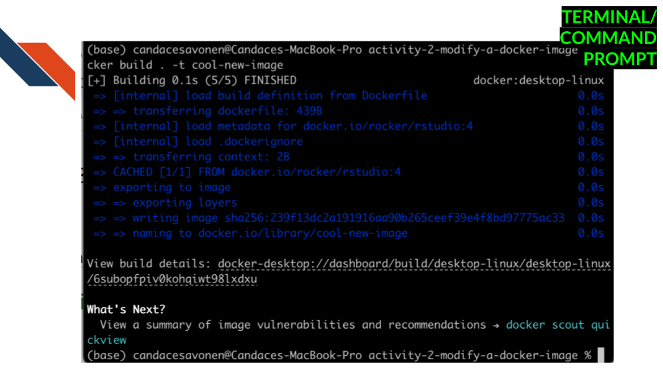 This is what your screens should look like when your dockerfile successfully built into an image.