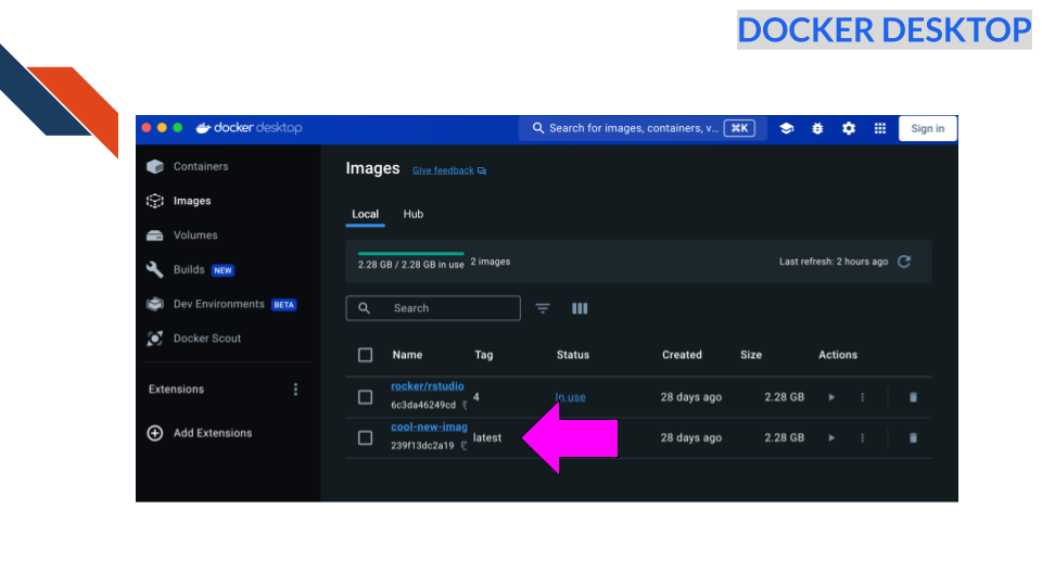 Now in docker desktop we can see the image listed.
