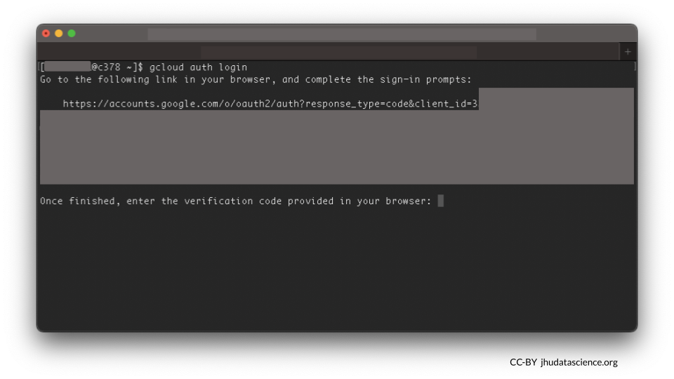 Google Cloud SDK authentication will ask you to copy a long link into your browser to authenticate.