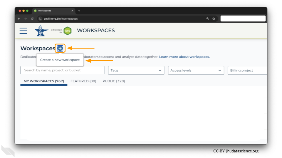 Create a new workspace by clicking on the plus sign at the top.