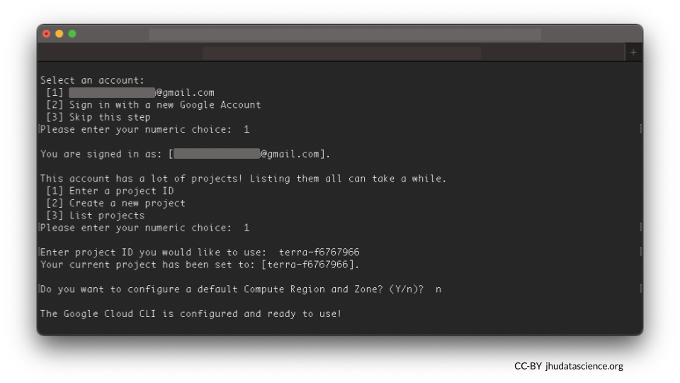 Enter the Google Project ID on command line.