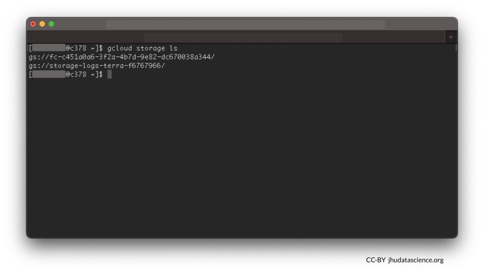 When typing in the command above, the bucket name is listed in the output.