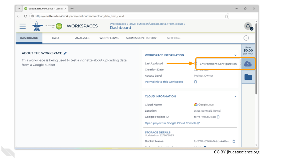 Choosing the cloud-and-lightning-bolt icon will allow you to start the process of provisioning a computing environment.