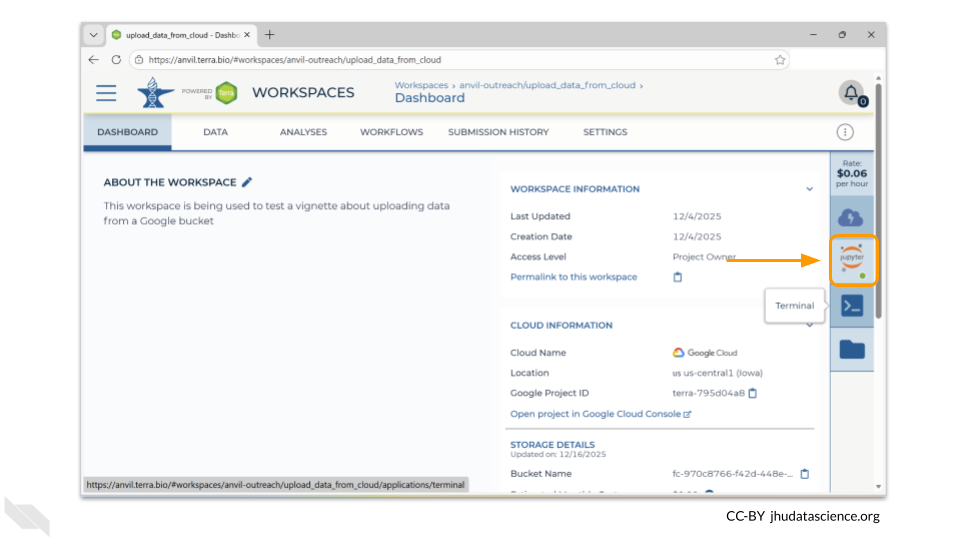The Jupyter icon on the right-hand menu will have a green dot when your environment is ready to be used.