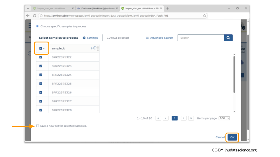 Make sure the samples you want to import have a checked box next to them, then choose OK.