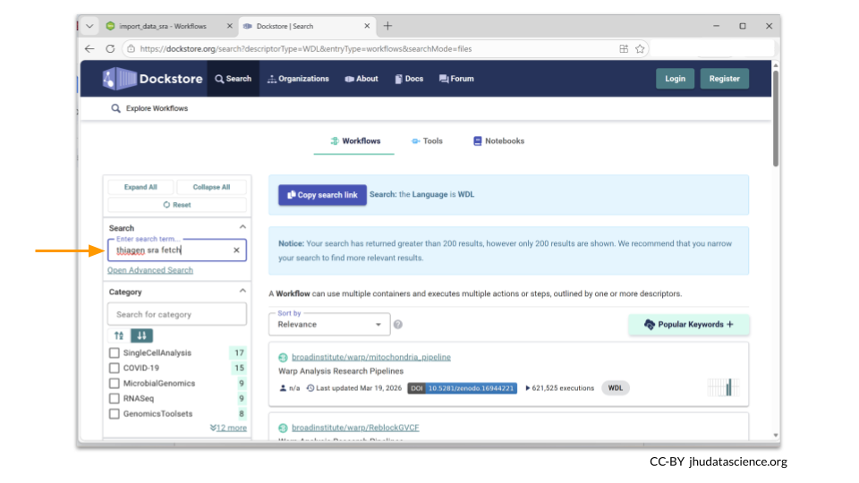 In the new browser window, you can use the search menu to find a WDL.