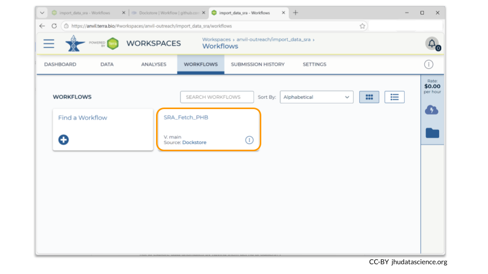 After you have imported the workflow, you will see it as an option on the Workflow tab.