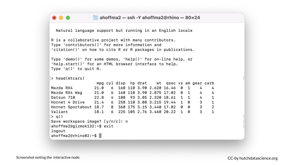 The R session and interactive node have been exited.