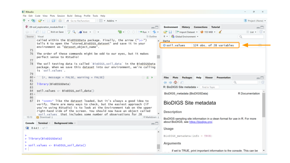 If the dataset loaded, you will see an object with non-zero observations and variables in the Environment tab.