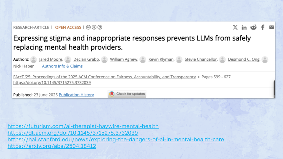 Expressing stigma and inappropriate responses prevents LLMs from safely replacing mental health providers