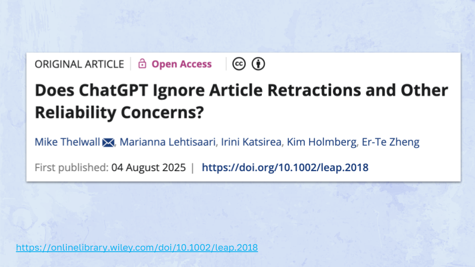 Does ChatGPT Ignore Article Retractions and Other Reliability Concerns?
