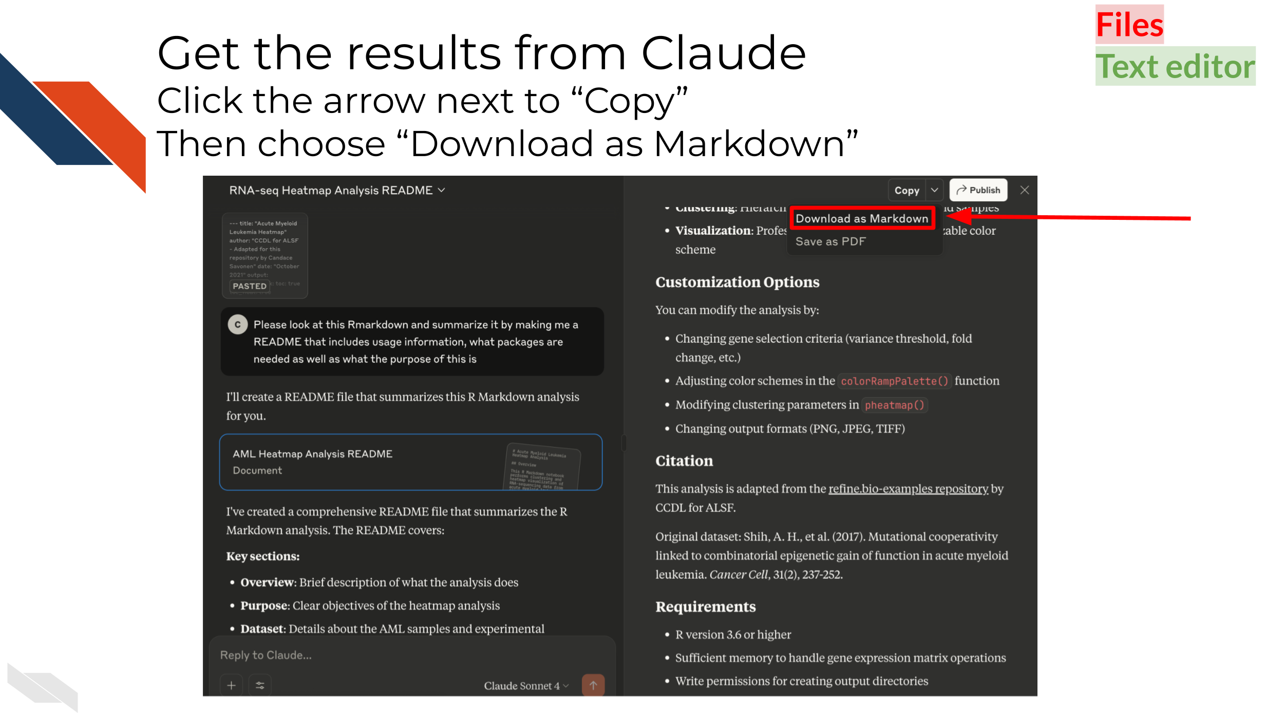 image of copying the response from Claude