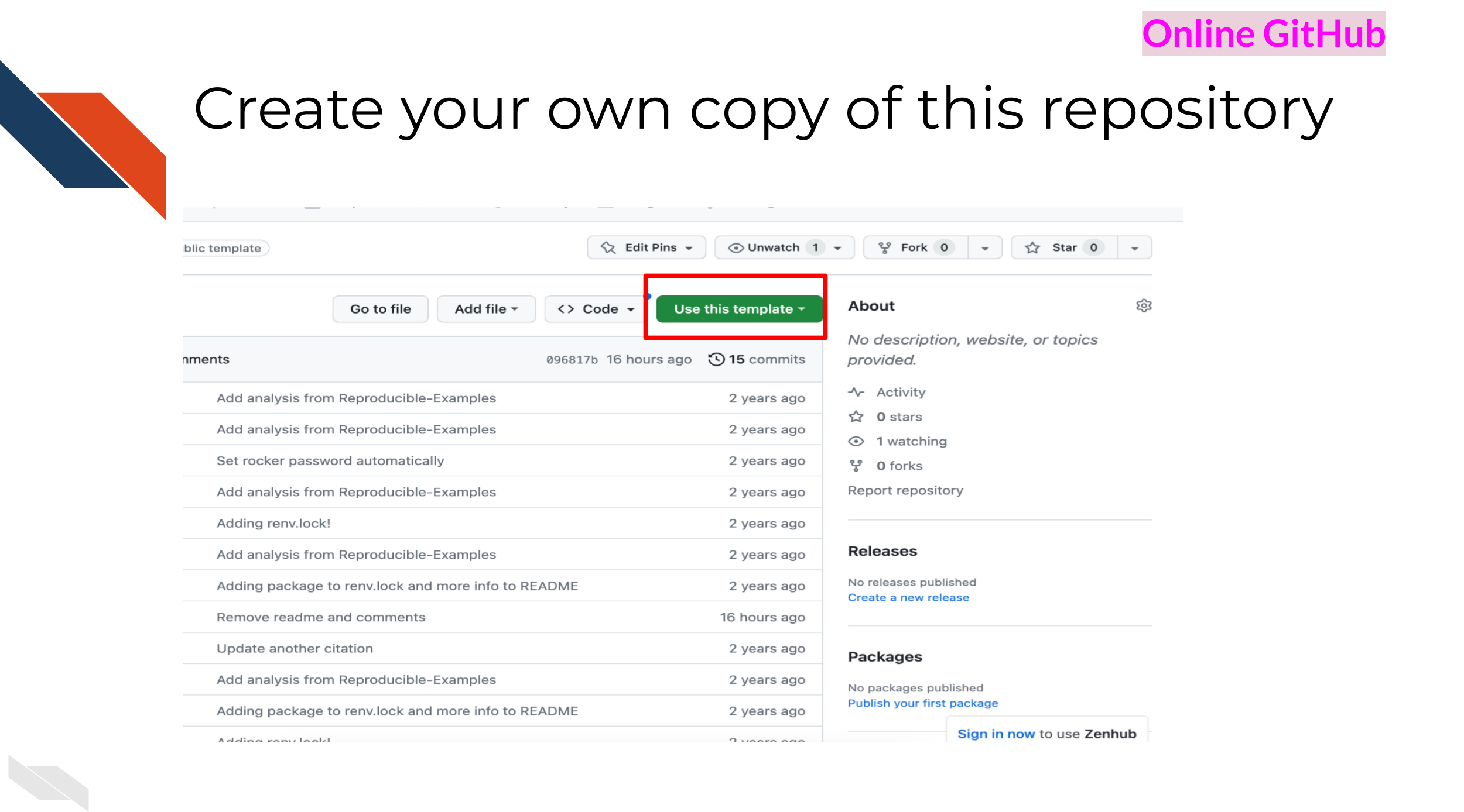 screenshot of the repository showing the use template button at the top of the screen