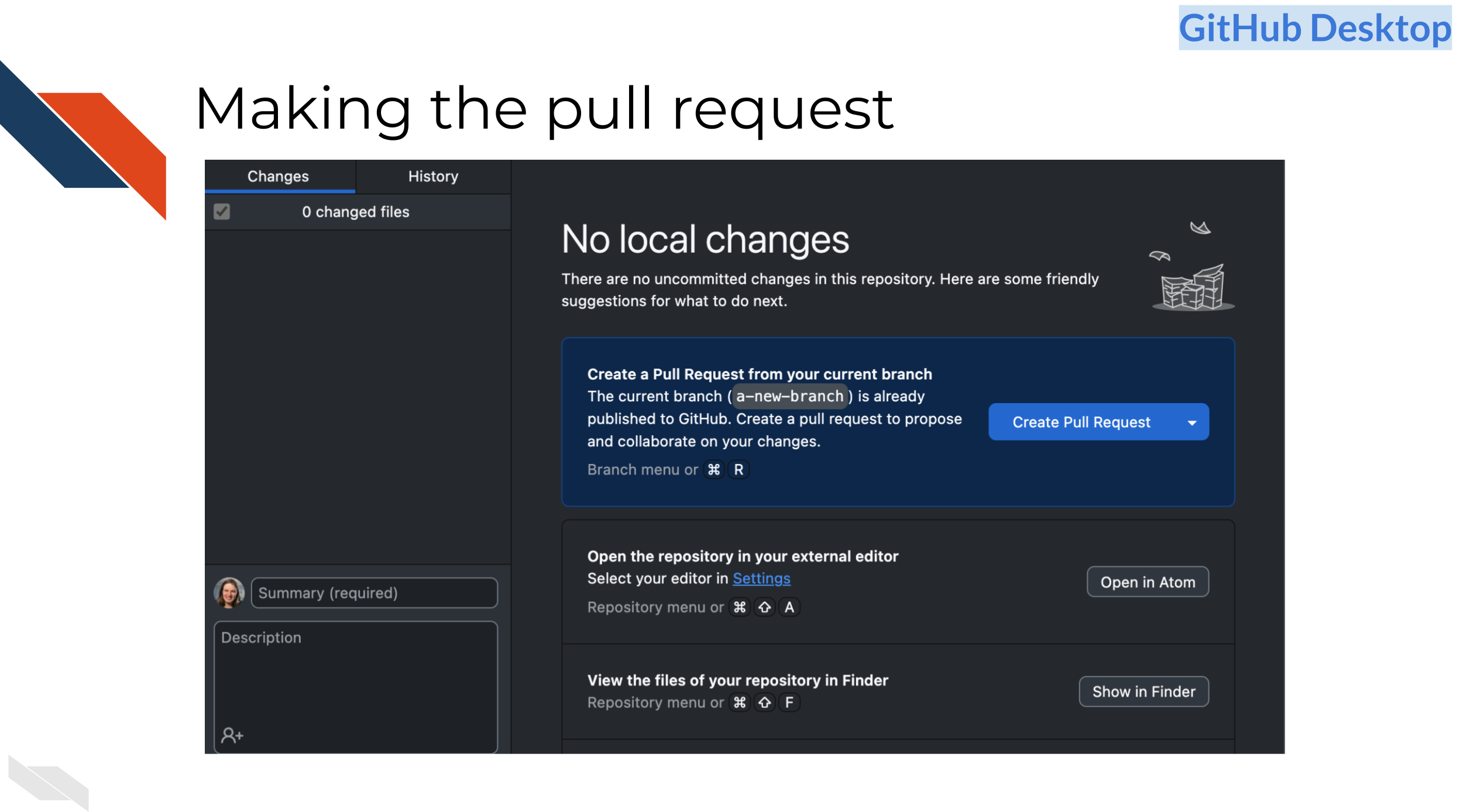 Button to make a pull reqestion in GitHub Desktop