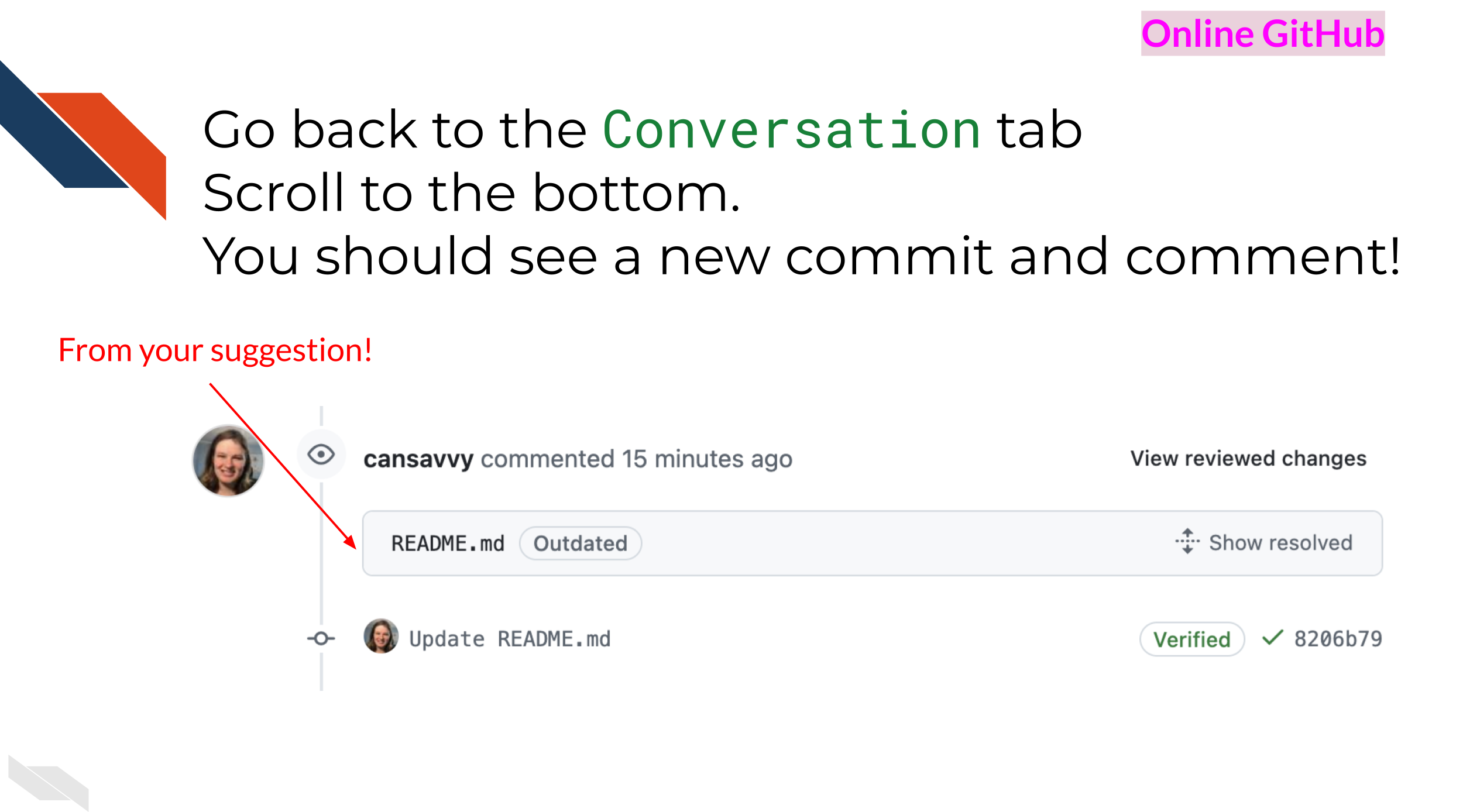 The conversation tab showing the change