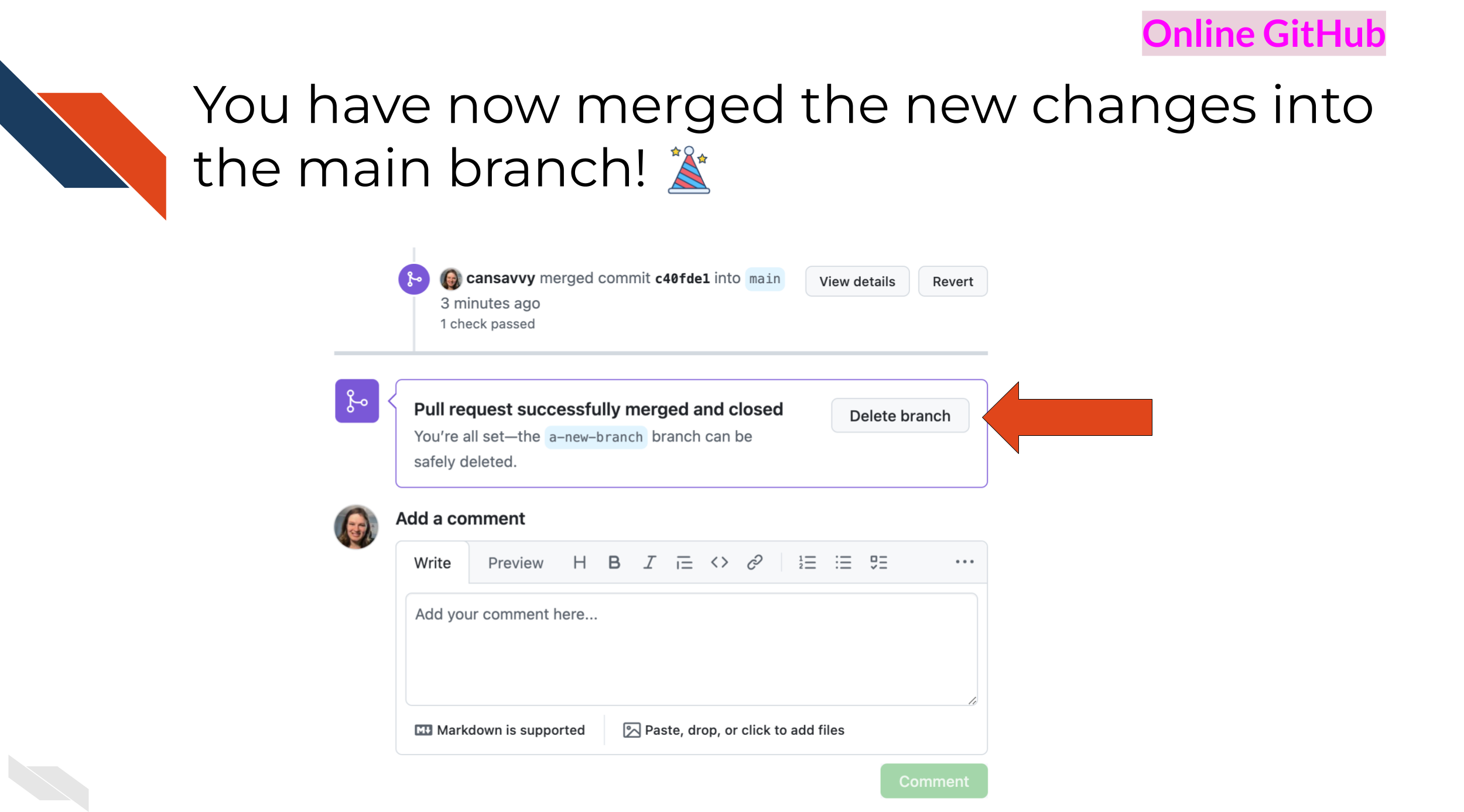 The button for deleting the branch