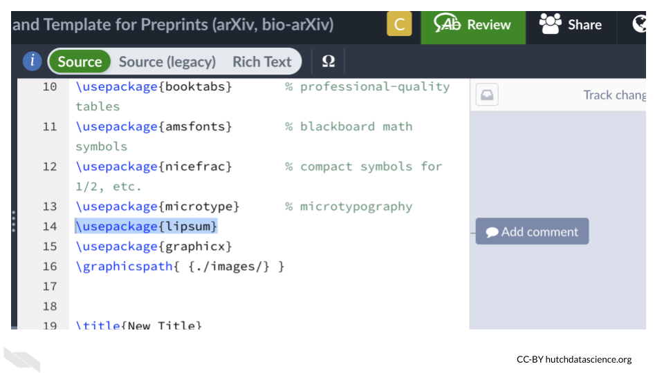 Example of highlighting text to add a comment.