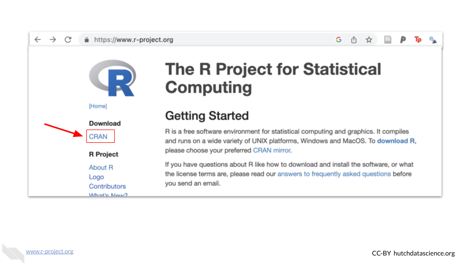 Once you go to the r project website, you can click on the CRAN button to download the latest version of R