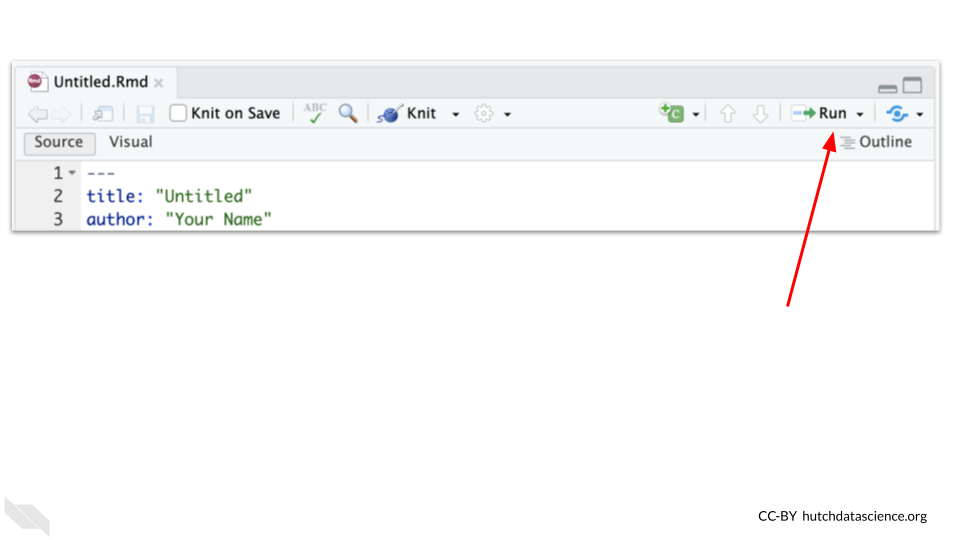 The chunk run menu button is located to the right of the new chunk button. 