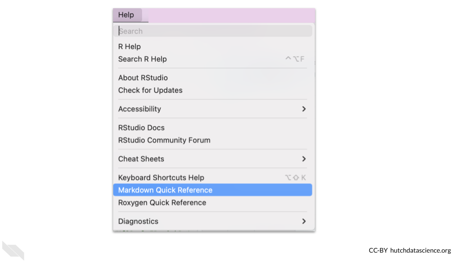 The Help menu of RStudio has can open a markdown reference guide in the lower right pane under the help tab if you would like to learn more about writing text in R Markdown files.