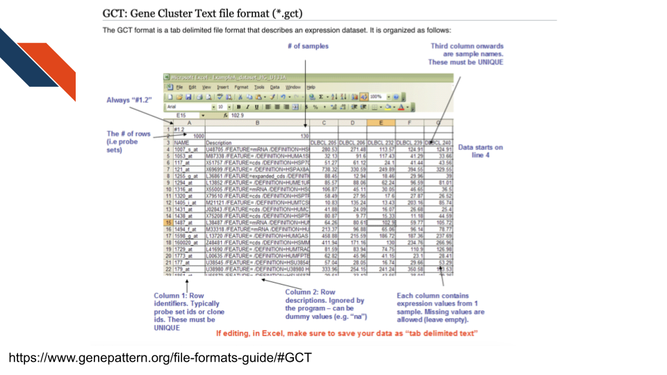 Description of g c t file from GenePattern