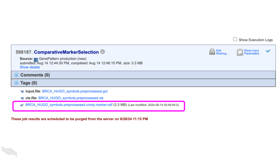 Click on the produced file from the comparative marker selection