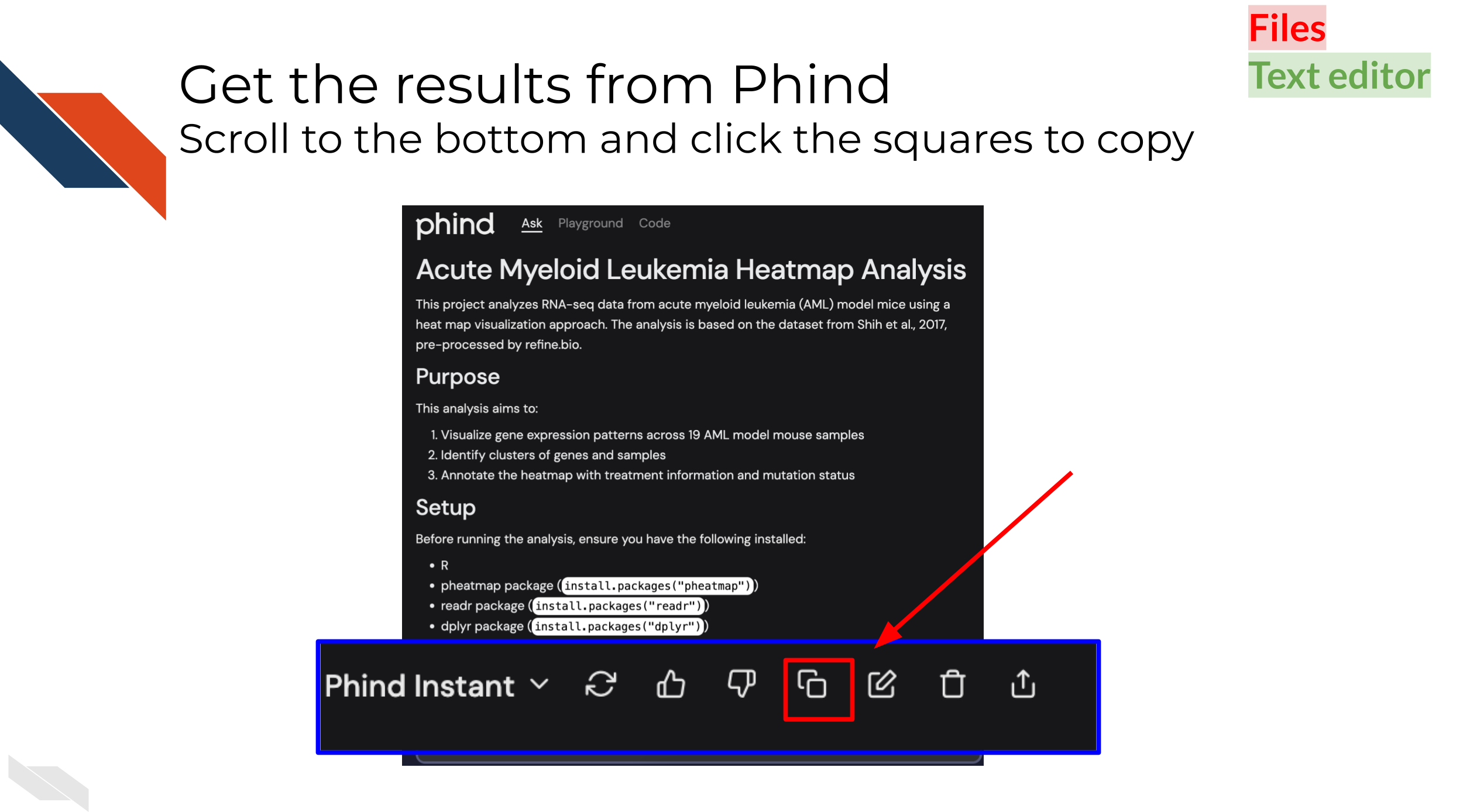 image of copying the response from Phind