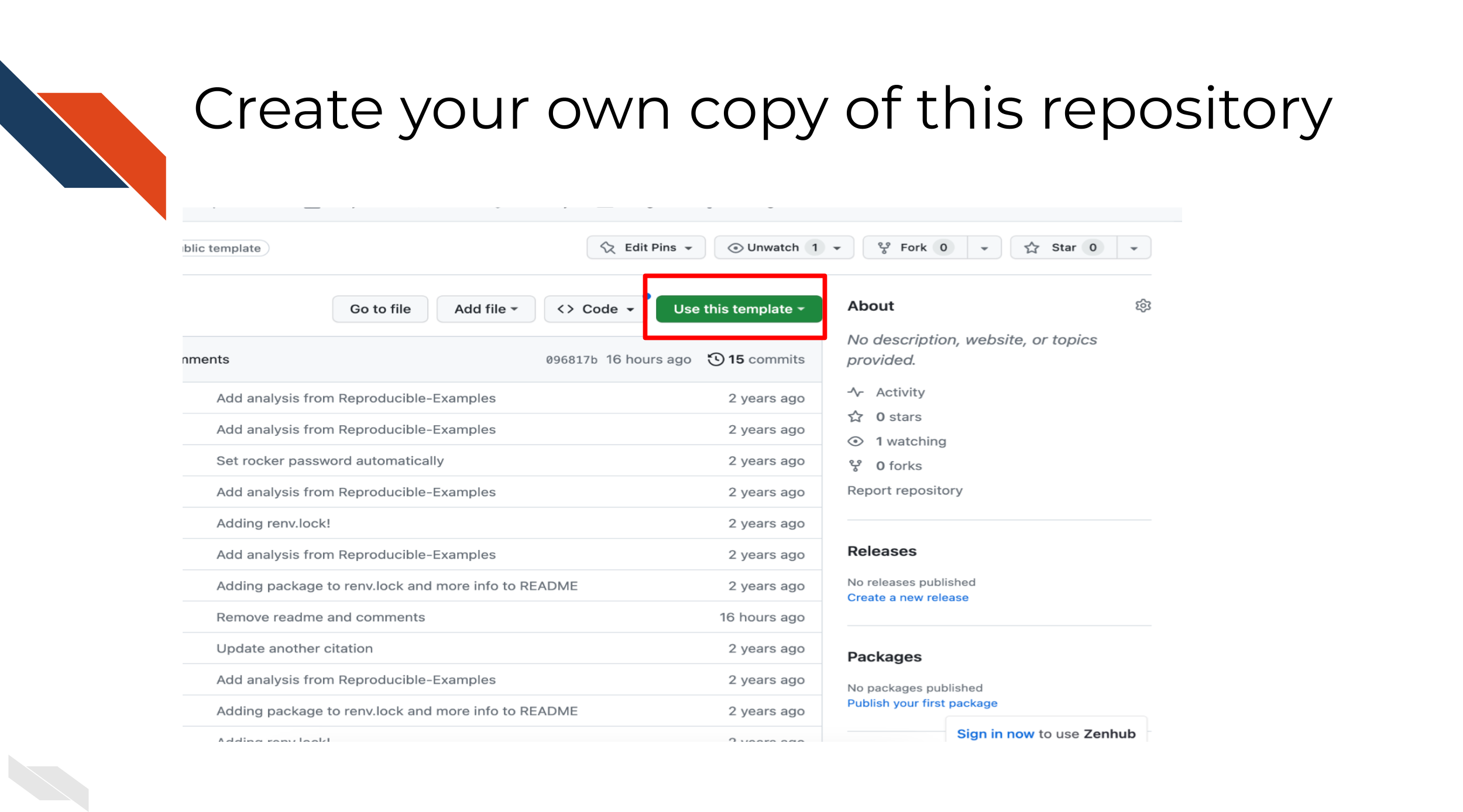 screenshot of the repository showing the use template button at the top of the screen