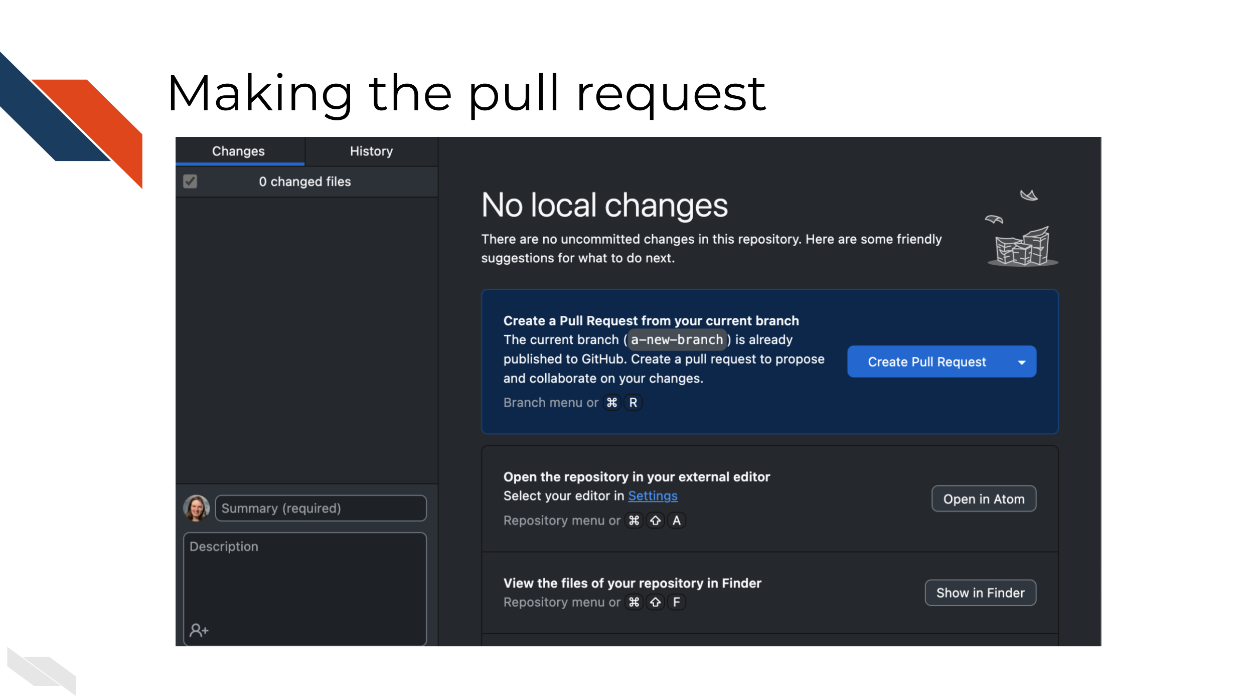 Button to make a pull reqestion in GitHub Desktop
