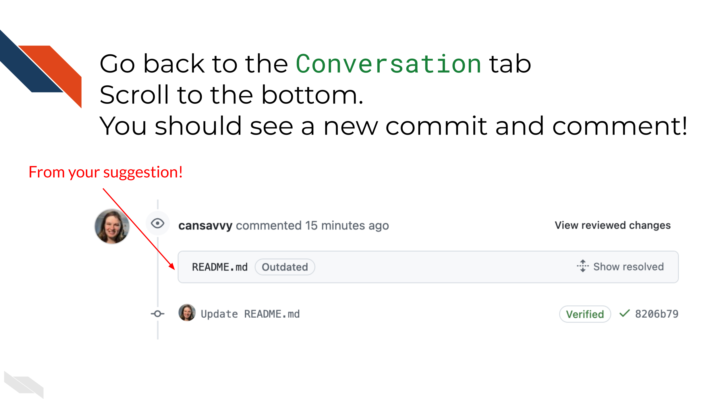 The conversation tab showing the change