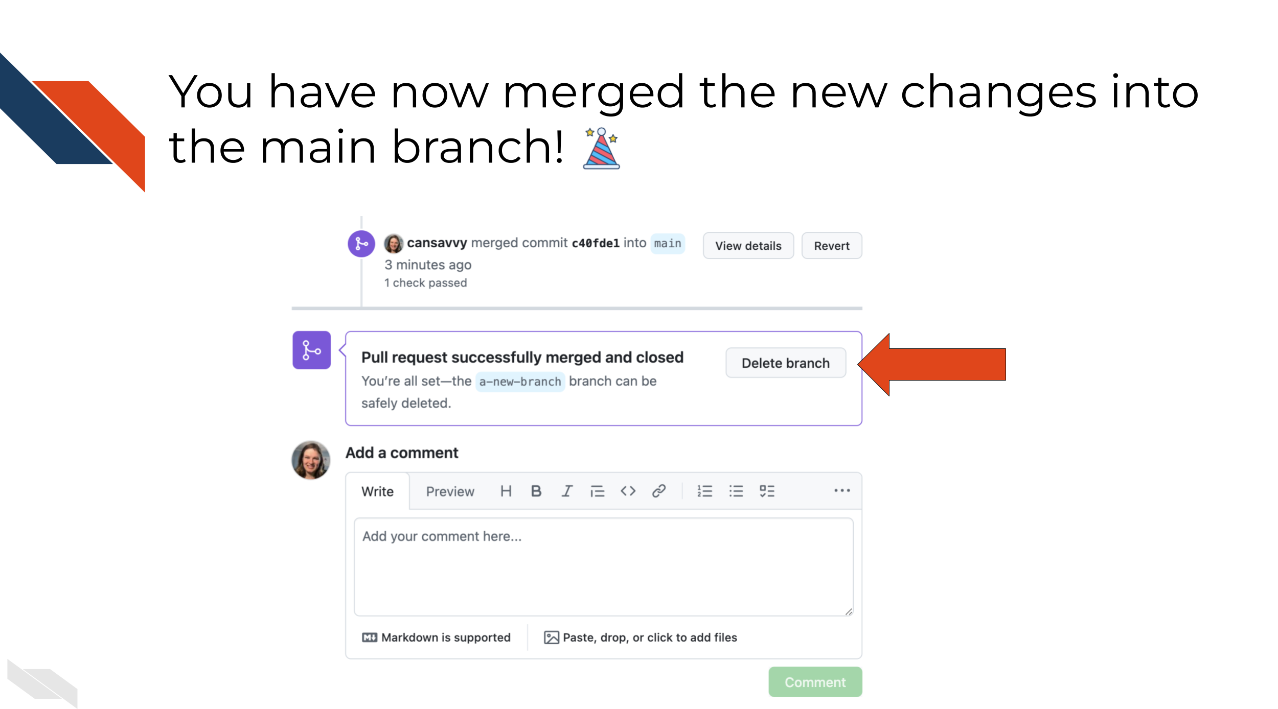 The button for deleting the branch