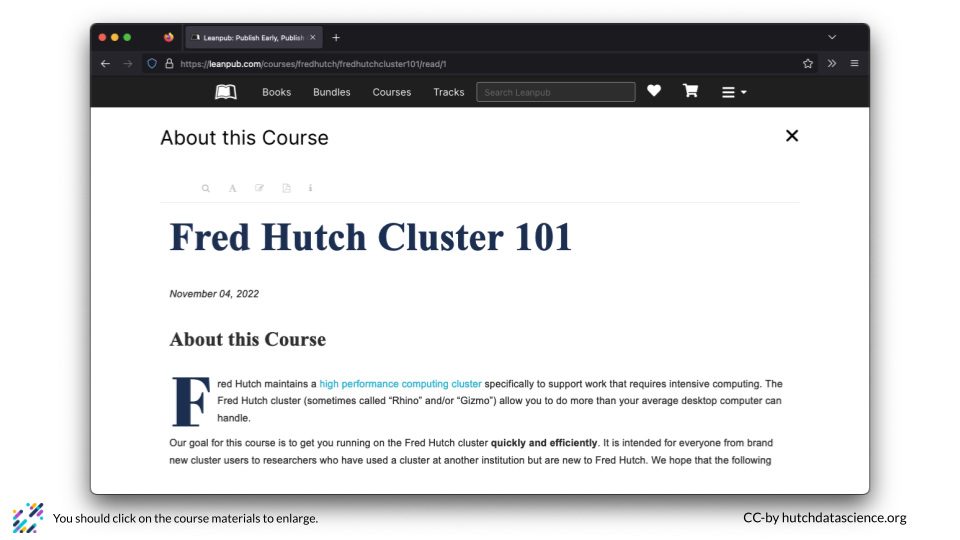The leanpub course materials content now fills the browser screen.