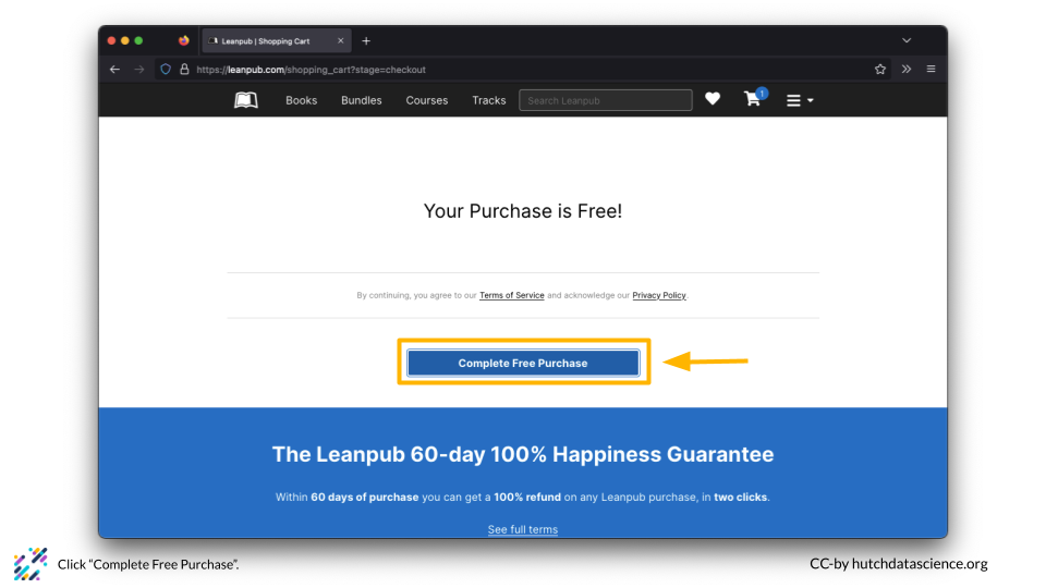 The complete free purchase button is highlighted.