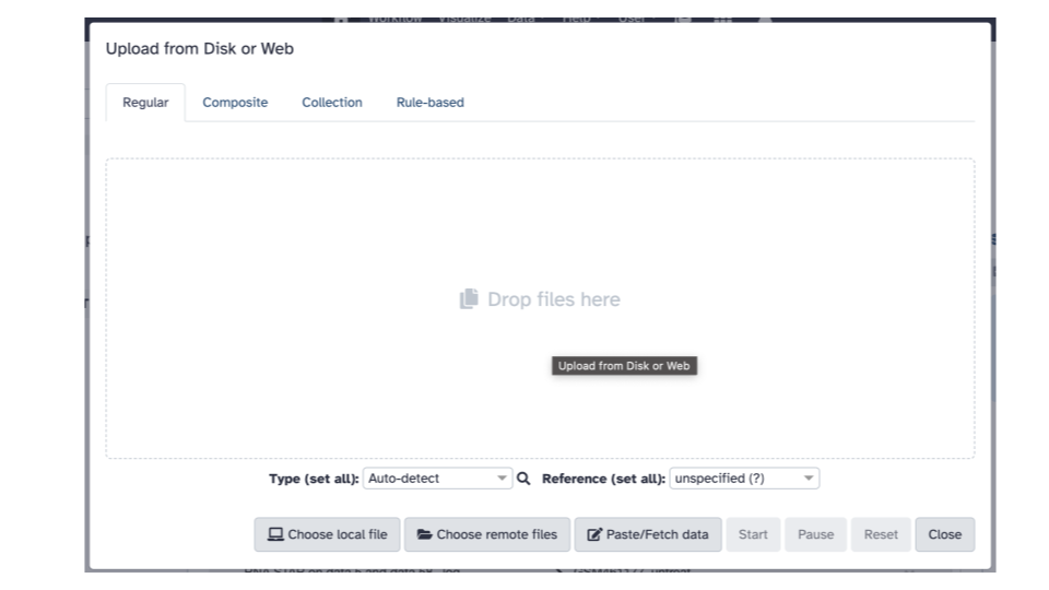 This is the interactive panel that opens for data upload