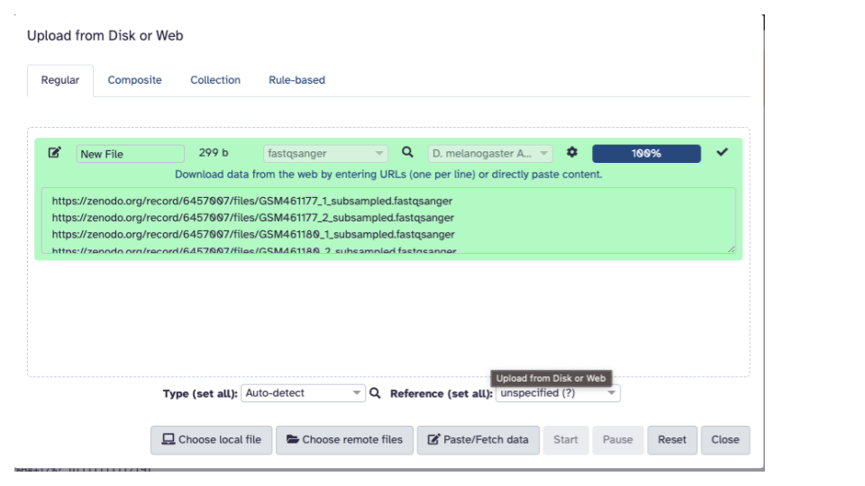 This is the interactive panel that opens for data upload