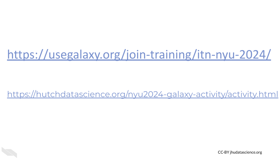 To access the Galaxy platform specifically for our training session, please use the link h t t p s colon forward slash forward slash use galaxy dot org forward slash join dash training forward slash i t n dash n y u dash 2024 forward slash